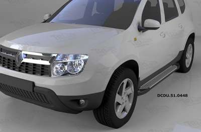Пороги алюминиевые (Corund Silver) Renault Duster (Рено Дастер) (2012-) / Nissan Terrano (2014-)