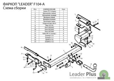 F104-A ТСУ для FORD FUSION хетчбек 2002/8-2012, снятие бампера, без выреза, 1000/75 кг