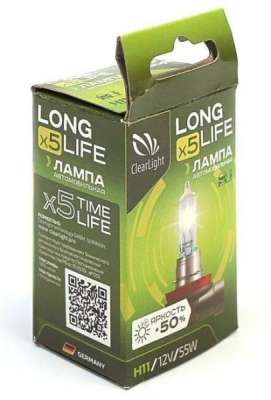 Лампа H11 12V (Clearlight) 55W LongLife+50%