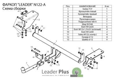 N122-A ТСУ для NISSAN X-TRAIL 3 (T32) 2014-, 1500/75 кг