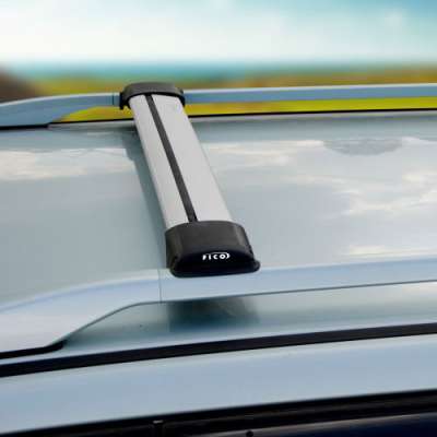 Багажник  FICO R55-S  в сборе (серебро)  для рейлингов с просветом, аэродинамический профиль дуги, а