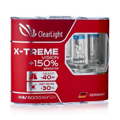Лампа H4 12V (Clearlight)12V-60/55W X-treme Vision +150% Light (2 шт.)
