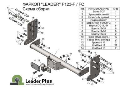 F123-F ТСУ для FORD TRANSIT (шасси) 2013-, 2000/100 кг