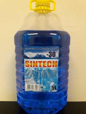 Sintech Незамерзающая стеклоомывающая жидкость -30град, 5л зимняя (синий цвет, желтая крышка)